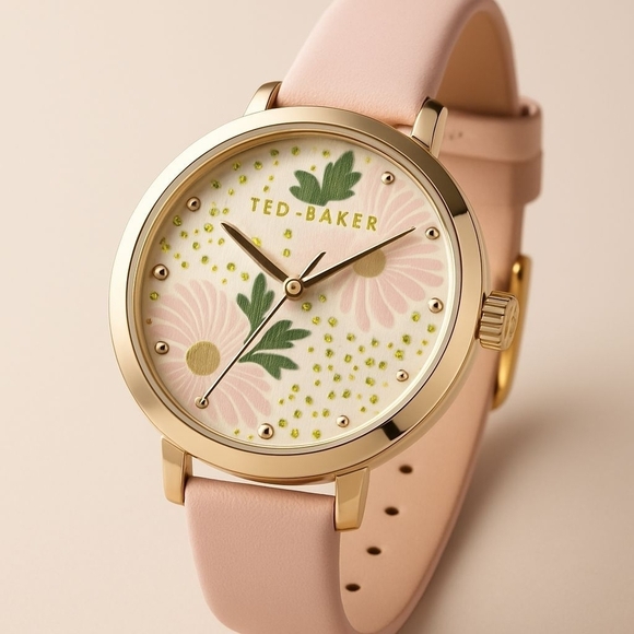 Ted Baker Ammy Gold & Pink Leather Strap Watch – NIB - Picture 1 of 7